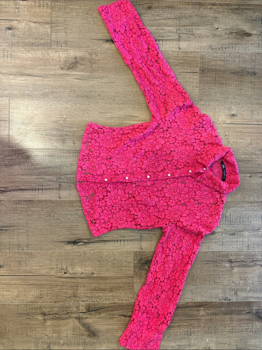 Zara Hot Pink Floral Lace Button-Up Blouse